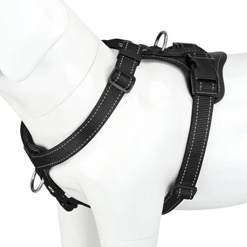 Vista 14 de Plutus Pet Arnés ajustable sin tirones para perro con detalles de cuero, chaleco de nailon reflectante resistente para entrenamiento, senderismo