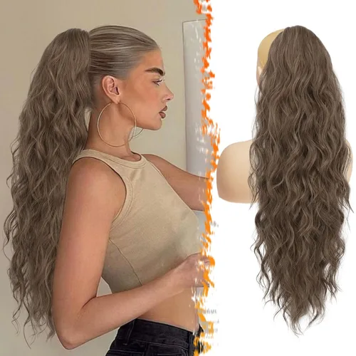 Vista 14 de BARSDAR Extensión de cola de caballo resaltada - 20 pulgadas de extensión de cola de caballo rizada y ondulada con cordón para mujeres - Extensiones