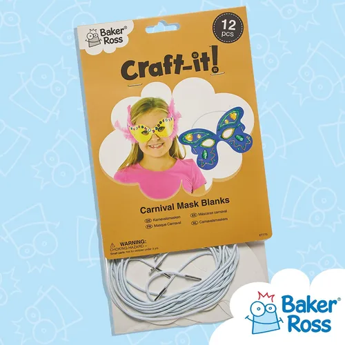 Vista 5 de Baker Ross Kit de 12 máscaras de carnaval para niños para decorar, surtido, blanco