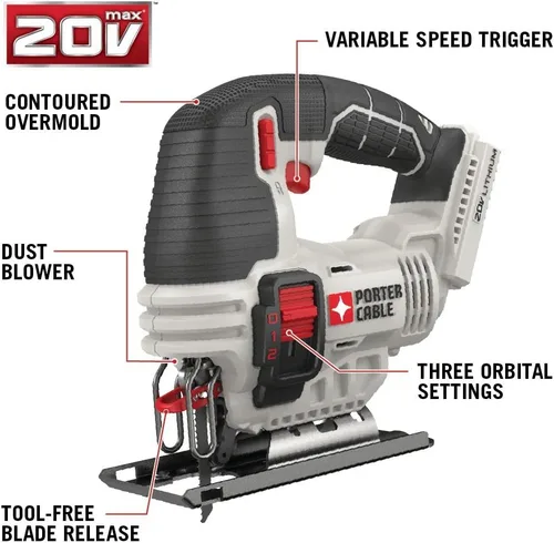 Vista 2 de PORTER-CABLE Paquete de herramientas de sierra de calar de 20 V MAX* (PCC650B) y sierra recíproca (PCC670B)