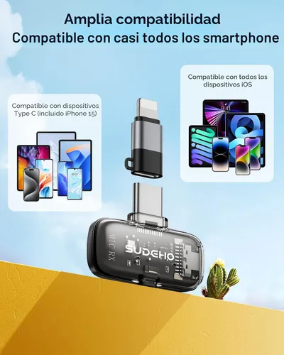 Vista 5 de Mini micrófonos inalámbricos Lavalier para iPhone iPad Android con funda de carga, micrófono de solapa USB C con reducción de ruido y modo cambiador
