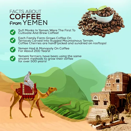 Vista 6 de Al-Aqeeq Café de grano entero de Yemen, región de Haraaz Café arábica orgánico especial Bajo en ácido, tostado medio Recién tostado, valor
