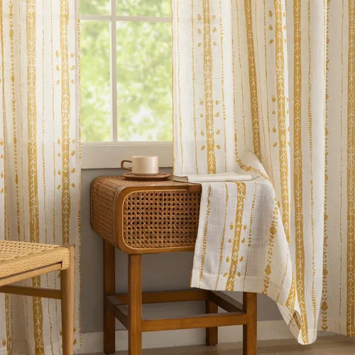 Vista 12 de Juego de 2 paneles de cortinas de lino bohemio, cortinas de semi privacidad para sala de estar, cortinas rústicas de campo de 54 pulgadas de largo