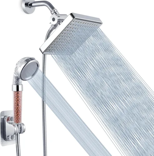 Vista 9 de Voolan Cabezal de ducha de lluvia de alta presión con combo de rociador de mano, cabezal de ducha con filtro de mano con soporte autoadhesivo
