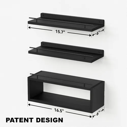 Vista 3 de WOPITUES Estantes flotantes para pared con estante de cubo, estantes de pared con riel de metal para decoración de baño, organizadores