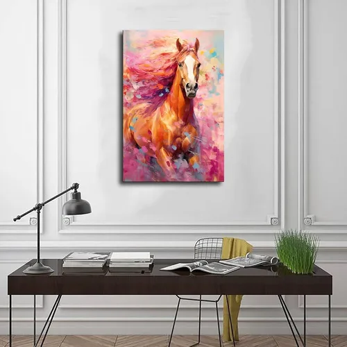 Vista 3 de Fyzuf Arte de pared de caballo pintura al óleo sobre lienzo, póster de caballo cubismo colorido de caballos lindos caballos estéticos, póster