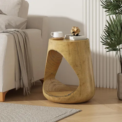 Vista 14 de WILLIAMSPACE Mesa de café lateral pequeña con forma de giro única, mesa de acento final moderna para sofá de sala de estar, estilo retro de granja