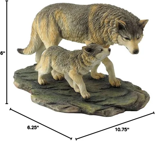 Vista 2 de US Figura de animal de 10.75 pulgadas lobo y cachorro caminando negro ocre blanco gris