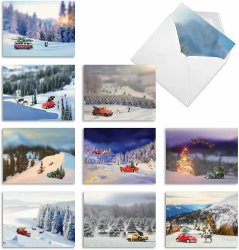 Vista 8 de The Best Card Company - Caja de 10 tarjetas de Navidad en blanco - Surtido de Papá Noel, adornos y tarjetas navideñas con sobres (4 x 5.12 pulgadas)