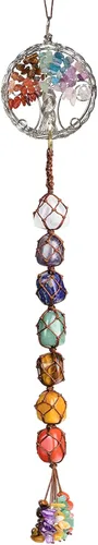 Vista 24 de Árbol de la vida hecho a mano con 7 piedras de chakras, cristales curativos, adorno colgante para decoración del hogar