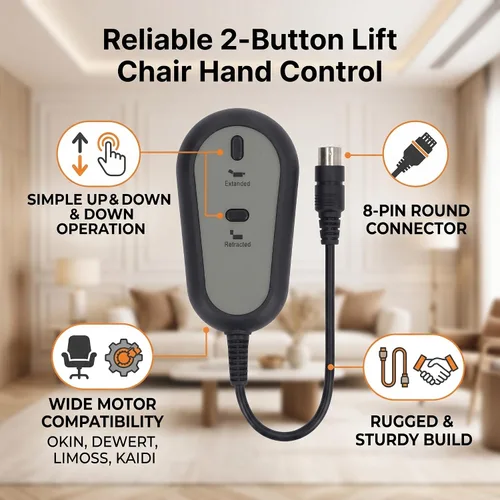 Vista 4 de Jiawu Mando a distancia con 2 botones y 8 pines, control de mano para silla elevadora, sofá eléctrico universal, reemplazo para silla elevadora