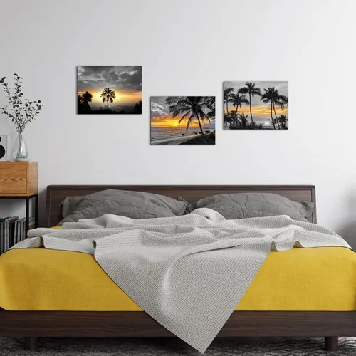 Vista 2 de HOMEOART Arte de pared de palmera, océano, playa, puesta de sol, paisaje, paisaje tropical, palmera, imagen, decoración de pared, obra de arte