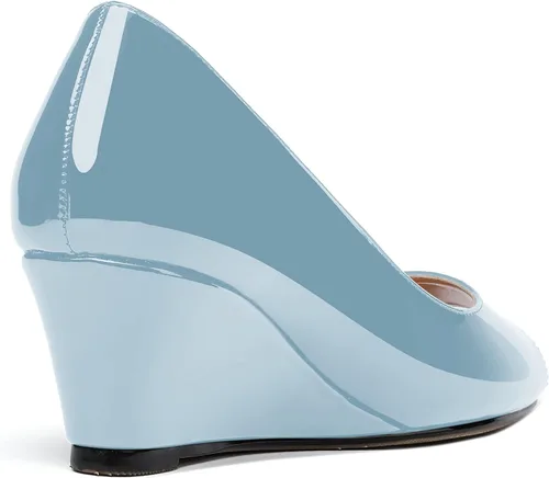 Vista 5 de WAYDERNS Zapatos de tacón bajo con cuña de charol y puntera abierta para mujer de 2 pulgadas