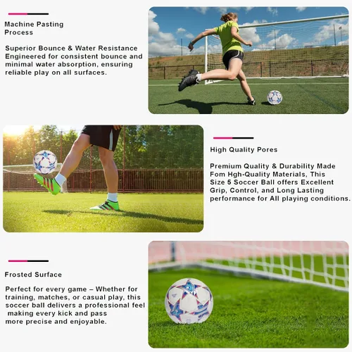 Vista 3 de Balón de fútbol de la Champion, tamaño 5, réplica oficial del partido, ideal para entrenamiento, jugar, coleccionistas y para fanáticos del fútbol.