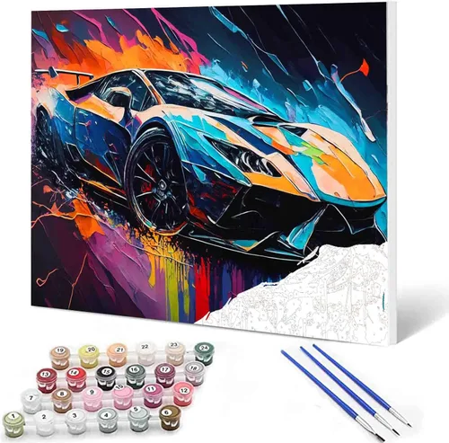 Vista 13 de Aihonmin Paquete de 6 pinturas por números para adultos, amantes de los automóviles, kit de pintura por números, sobre lienzo para principiantes