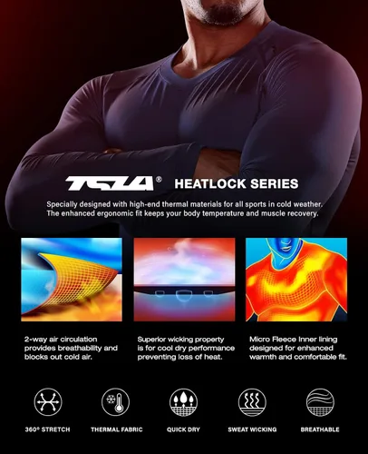 Vista 7 de TSLA - Camiseas térmicas de compresión de manga larga con cuello en V para hombre, ideales para usar como capa base para hacer ejercicio, correr