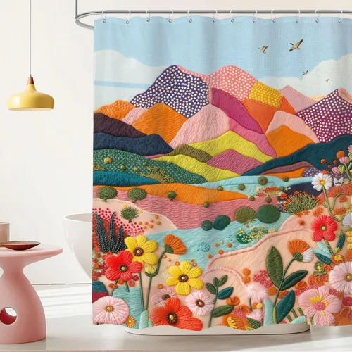 Vista 15 de Cortina de ducha floral gris y rosa de 72x72 pulgadas, flores de cerezo en rosa polvoriento y flores llorosas en primavera, tela impermeable
