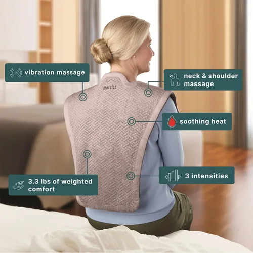 Vista 3 de Homedics Envoltura Masajeadora de Hombro con Calor y Vibración, Comfort Pro Elite, Tela Suave, Alivio de la Tensión, 2 Velocidades y Estilos, Largo