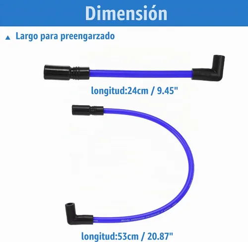 Vista 7 de Motoforti Kit de 2 piezas de cables de bujía de 10.4mm y 10mm DYNA-409BL azul de silicona para Harley Davidson Big Twin FXD Dyna 2000-2017