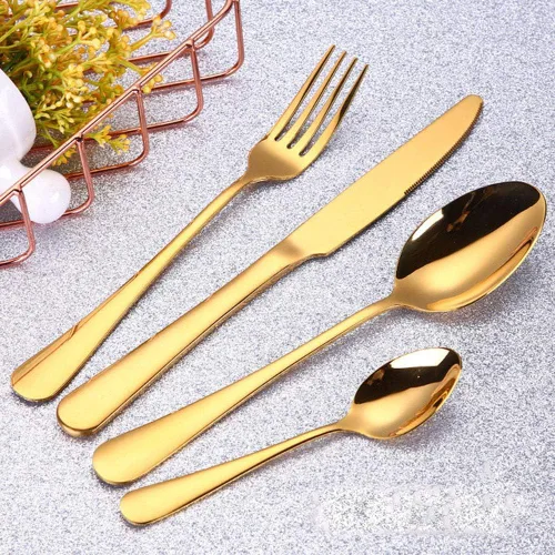 Vista 13 de 4pcs Set Cutlery Dinnerware 304 Stainless Steel Flatware Set Tableware Dinner Spoon Fork Knife Flatware Serving Sets (Black)
