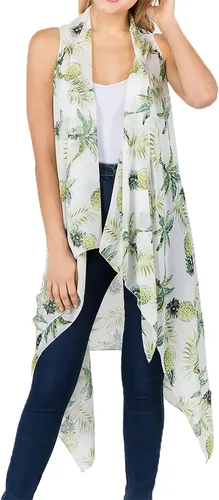 Vista 25 de Scarfand's - Chaleco de cárdigan largo para mujer, ligero, sin mangas, con parte delantera abierta