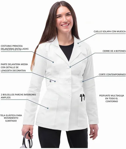Vista 3 de Adar - Abrigo de laboratorio elástico universal para mujer, 28 pulgadas, cintura con pestañas