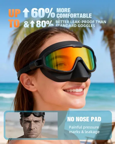 Vista 3 de Aegend Gafas de natación para adultos, paquete de 2 con cubierta para la nariz, antivaho, protección UV, sin fugas, para hombres y mujeres