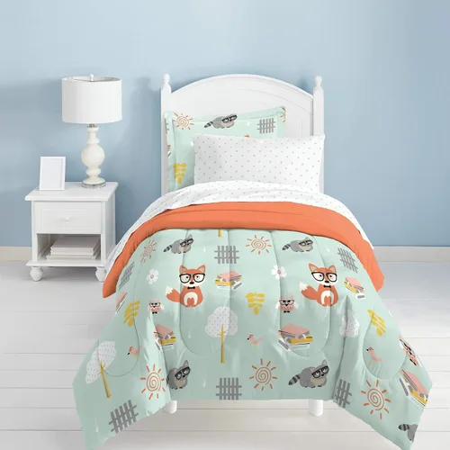 Vista 55 de Dream Factory Dinosaur Blocks - Juego de edredón de microfibra ultrasuave para niños, color azul, tamaño individual Bloques de dinosaurios azules