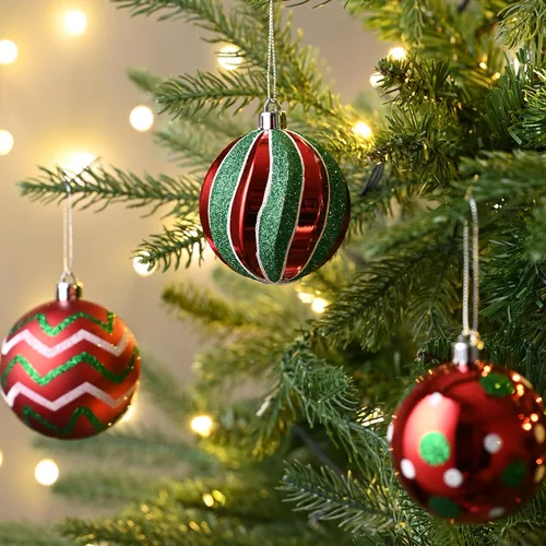 Vista 6 de Valery Madelyn - Adornos navideños para árbol de Navidad, 35 adornos pequeños inastillables de bola de Navidad en rojo, verde y blanco, 2 pulgadas