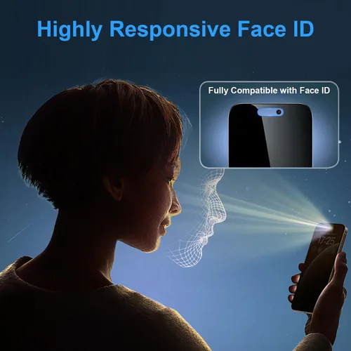 Vista 5 de OneFish Protector de pantalla para iPhone 13 Pro Max / 14 Plus de privacidad, vidrio templado antiespía de 4 vías de 360°, dureza 9H, bordes