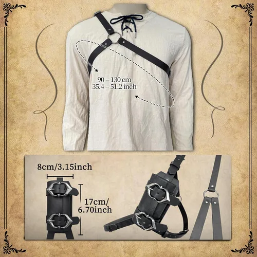 Vista 2 de HiiFeuer Espada de piel sintética medieval, funda de espada ajustable vintage, funda de espada de espalda de la Edad Media Negro A