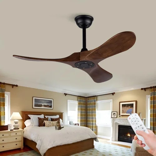 Vista 12 de Ventiladores de techo de 42 pulgadas sin luces, ventiladores de techo negros sin luces con control remoto, 3 aspas de madera maciza, ventilador