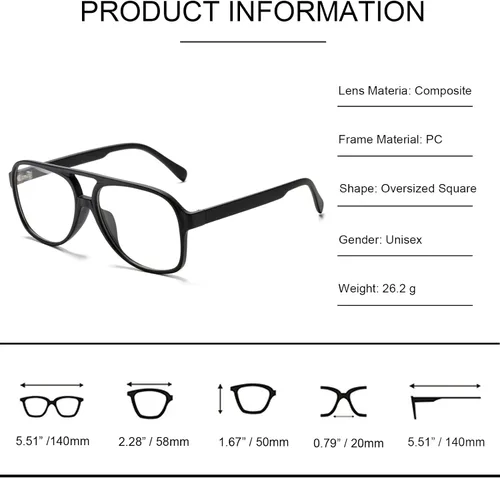 Vista 5 de Pro Acme Lentes de gran tamaño para mujeres y hombres sin receta médica lentes grandes transparentes y clásicos con doble puente