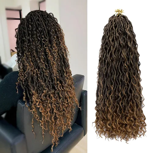 Vista 24 de 8 pulgadas Goddess Faux Locs pelo de ganchillo para mujer negro 7 paquetes de rastas estilo bohemio río para mujeres niños cabello pre rizado