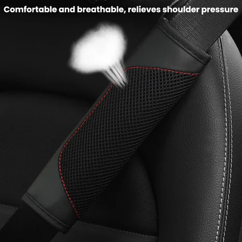 Vista 4 de BESULEN - Fundas para cinturón de seguridad de coche, juego de 2 protectores de correa de hombro de malla de cuero universal, almohadilla de arnés