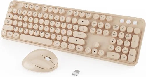 Vista 13 de Combo de teclado y mouse inalámbricos, teclado blanco lindo de 104 teclas con pad numérico y mouse para Windows, computadora, PC, portátil (blanco)