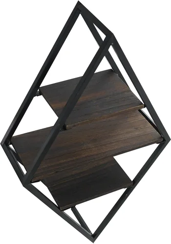 Vista 6 de Admired By Nature 4 estante de exhibición negro mate del metal de 3 niveles, estante formado diamante montado en la pared