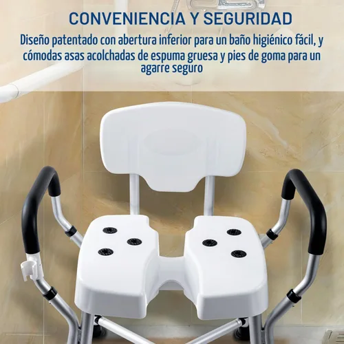Vista 3 de MyGift Silla de ducha resistente de grado profesional para bañera interior con respaldo, reposabrazos acolchados, soporte para cabezal de ducha