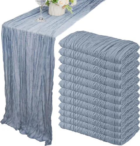 Vista 17 de Pack de 12 caminos de mesa de estopilla de 35x72 pulgadas, bohemio, de gasa, rústico, tela de queso, camino de mesa largo romántico para boda Azul