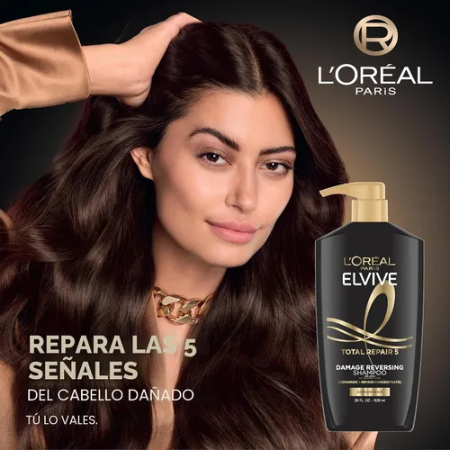 Vista 3 de L'Oreal Paris Elvive Total Repair 5 Champú Reparador para Cabello Dañado Champú con Proteína y Ceramida para Cabello Fuerte Sedoso Brillante