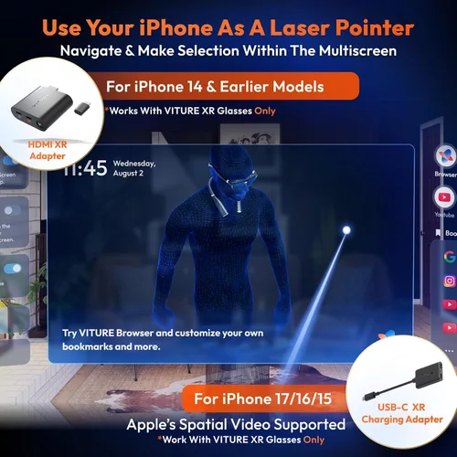 Vista 6 de VITURE Adaptador HDMI XR para iPhone 14 y modelos anteriores, habilitando videos multipantalla/3DoF/VR mejorados, 2.8 horas de duración