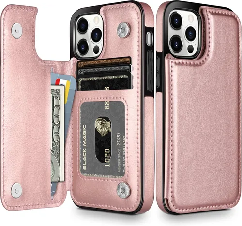 Vista 12 de HianDier Funda tipo cartera compatible con iPhone 12 Pro MAX 5G de 6.7 pulgadas, delgada funda protectora con ranura para tarjeta de crédito, funda