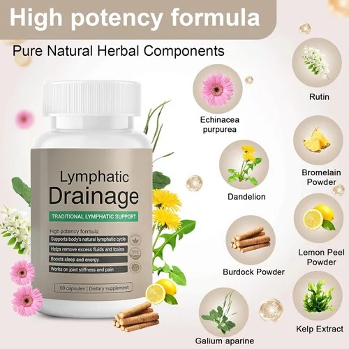 Vista 7 de Cápsulas de drenaje linfático: suplemento de drenaje linfático para la salud inmune y el equilibrio de líquidos, con equinácea, diente de león