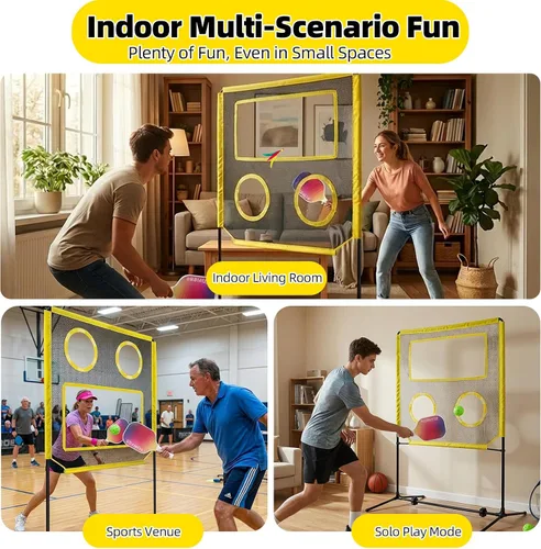 Vista 6 de Juego de Paletas para Interiores con Red, Set de Pickleball Portátil con Red para Diversión Familiar o Individual, Todo en Uno Deportes al Aire