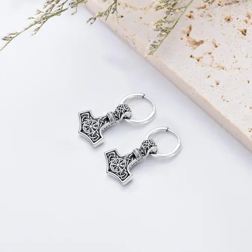 Vista 3 de Aretes vikingos para hombre, plata de ley, aretes colgantes vikingosgóticos, joyería vikinga, regalo para mujeres y hombres