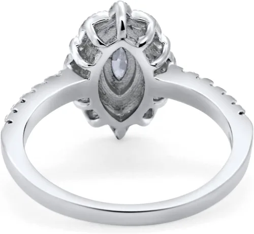 Vista 3 de Blue Apple Co. Anillo de compromiso de boda marquesa de estilo vintage Art Deco de plata de ley 925 con circonita cúbica de imitación redonda
