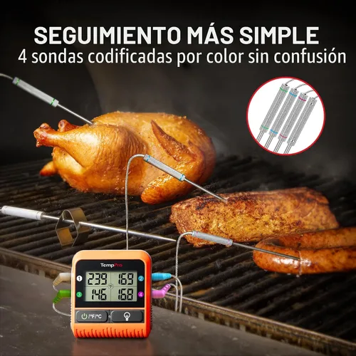 Vista 4 de ThermoPro TP829 - Termómetro inalámbrico de carne digital de 1000 pies para asar y ahumar, 4 sondas de carne, termómetro de parrilla para parrilla