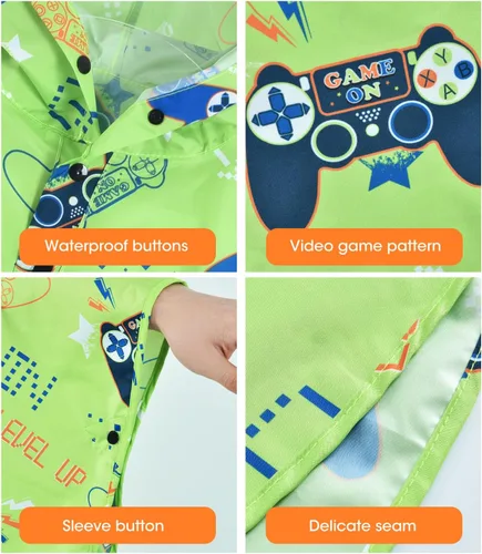 Vista 6 de WAWSAM Poncho de Lluvia Ligero para Niños Reutilizable Impermeable para Niños Pequeños Chaqueta de Lluvia