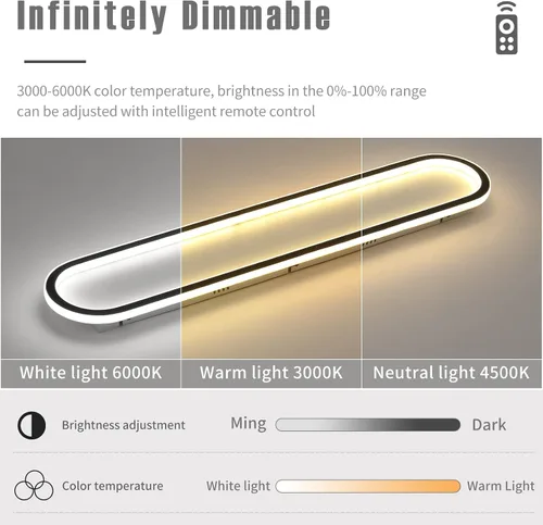Vista 2 de Lámpara de techo LED moderna, anillo negro empotrado, lámpara de techo con control remoto, lámpara de techo acrílica para dormitorio, pasillo, isla
