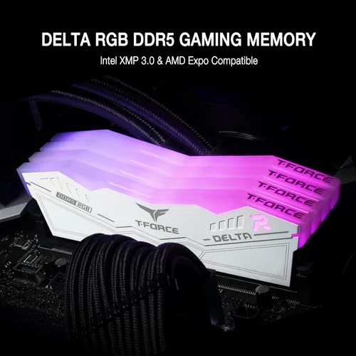 Vista 24 de TEAMGROUP T-Force Delta RGB DDR5 Ram 32 GB Kit (2 x 16 GB) 7200 MHz (PC5-57600) CL34 Módulo de memoria de escritorio Ram (blanco) para chipset serie